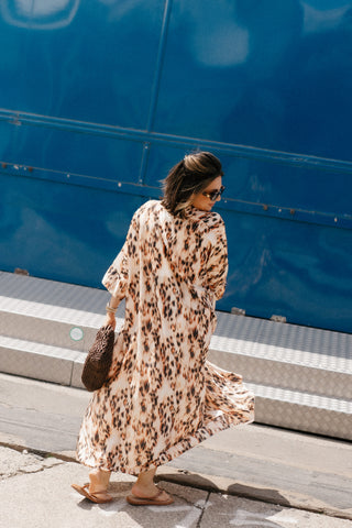 ADA MAXI SATIN DRESS LEOPARD