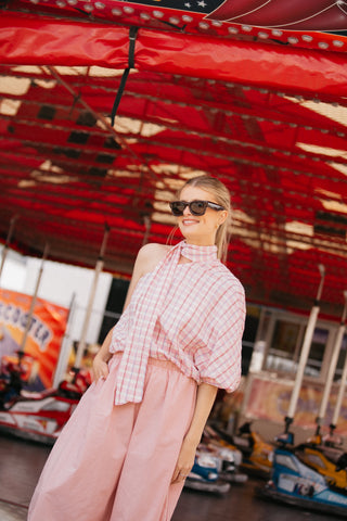 NOOR OFF SHOULDER BLOUSE VICHY PINK
