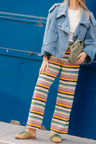 RENEE CROCHET TROUSERS BEIGE/GREEN/YELLOW