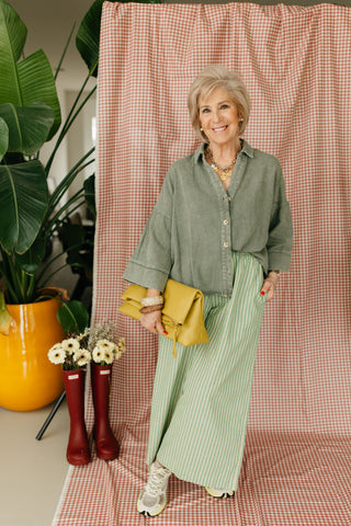 LARA TROUSERS STRIPES OLIVE/GREEN