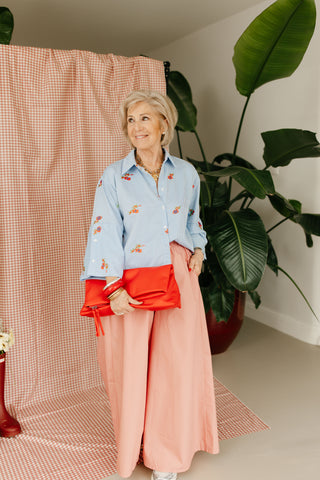 ELOISE BLOUSE STRIPES BLUE FLOWERS