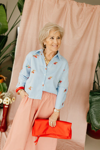 ELOISE BLOUSE STRIPES BLUE FLOWERS