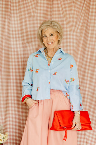 ELOISE BLOUSE STRIPES BLUE FLOWERS