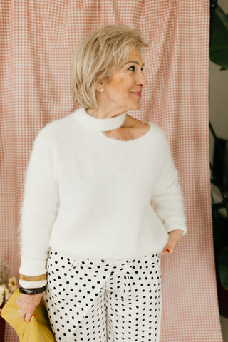 ALBA CUT-OUT SHOULDER KNIT WHITE