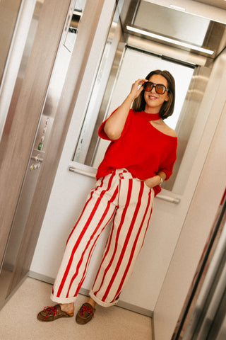 ELLA CUT-OUT SHOULDER KNIT RED