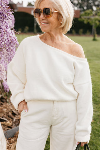 SOPHIA OFF SHOULDER KNIT ECRU