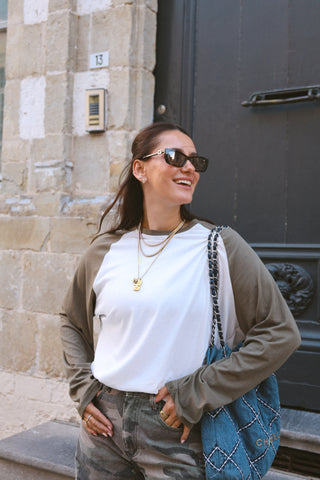 LILY LONGSLEEVE KHAKI/WHITE