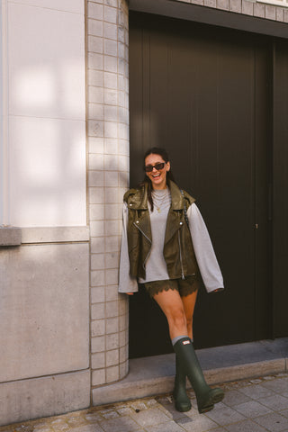 PREORDER - MILO SLEEVELESS LEATHER JACKET KHAKI