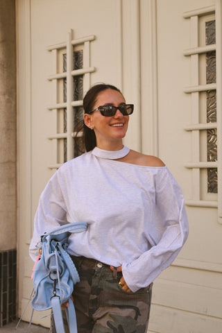 ADA CUT-OUT SHOULDER TOP GREY
