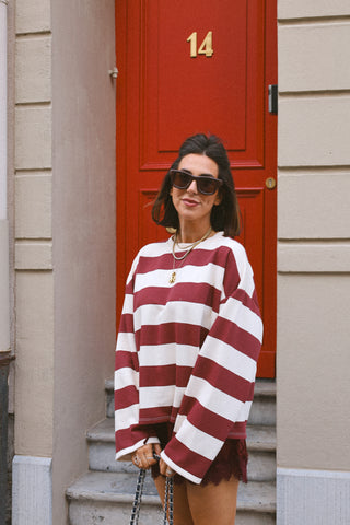 PREORDER - OLIVIA SWEATER BEIGE/BURGUNDY