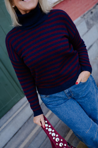 GRACE TURTLENECK SWEATER STRIPES NAVY/RED